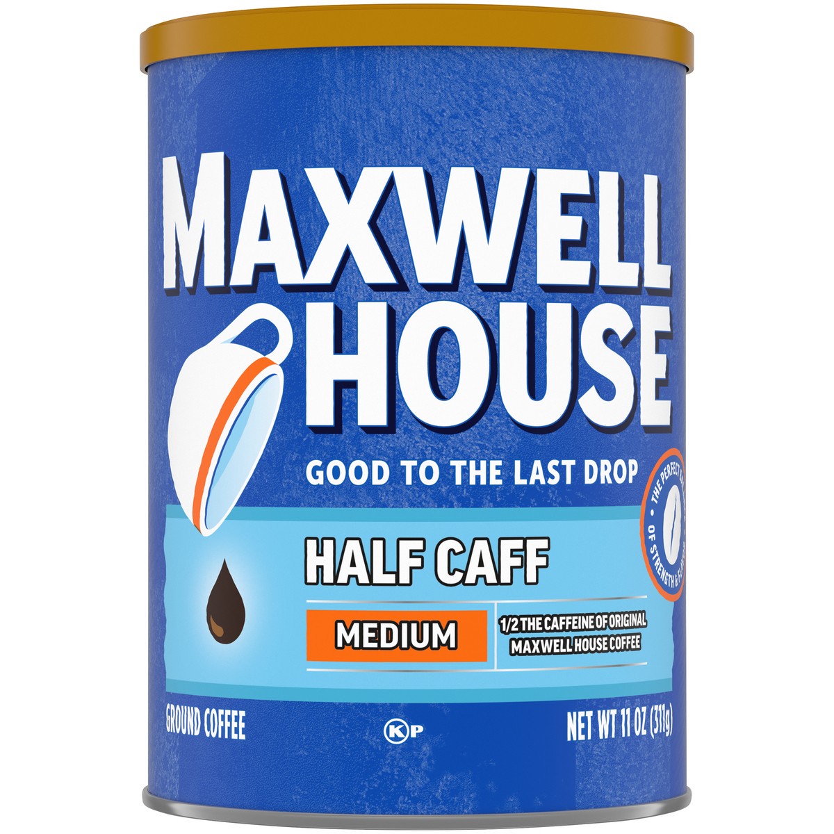 slide 3 of 9, Maxwell House Half Caff Original Medium Roast Ground Coffee, 11 oz Canister, 11 oz