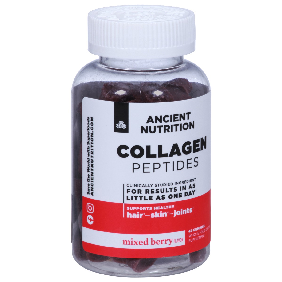 slide 4 of 9, Ancient Nutrition Mixed Berry Flavor Collagen Peptides 45 45 Gummies, 1 ct