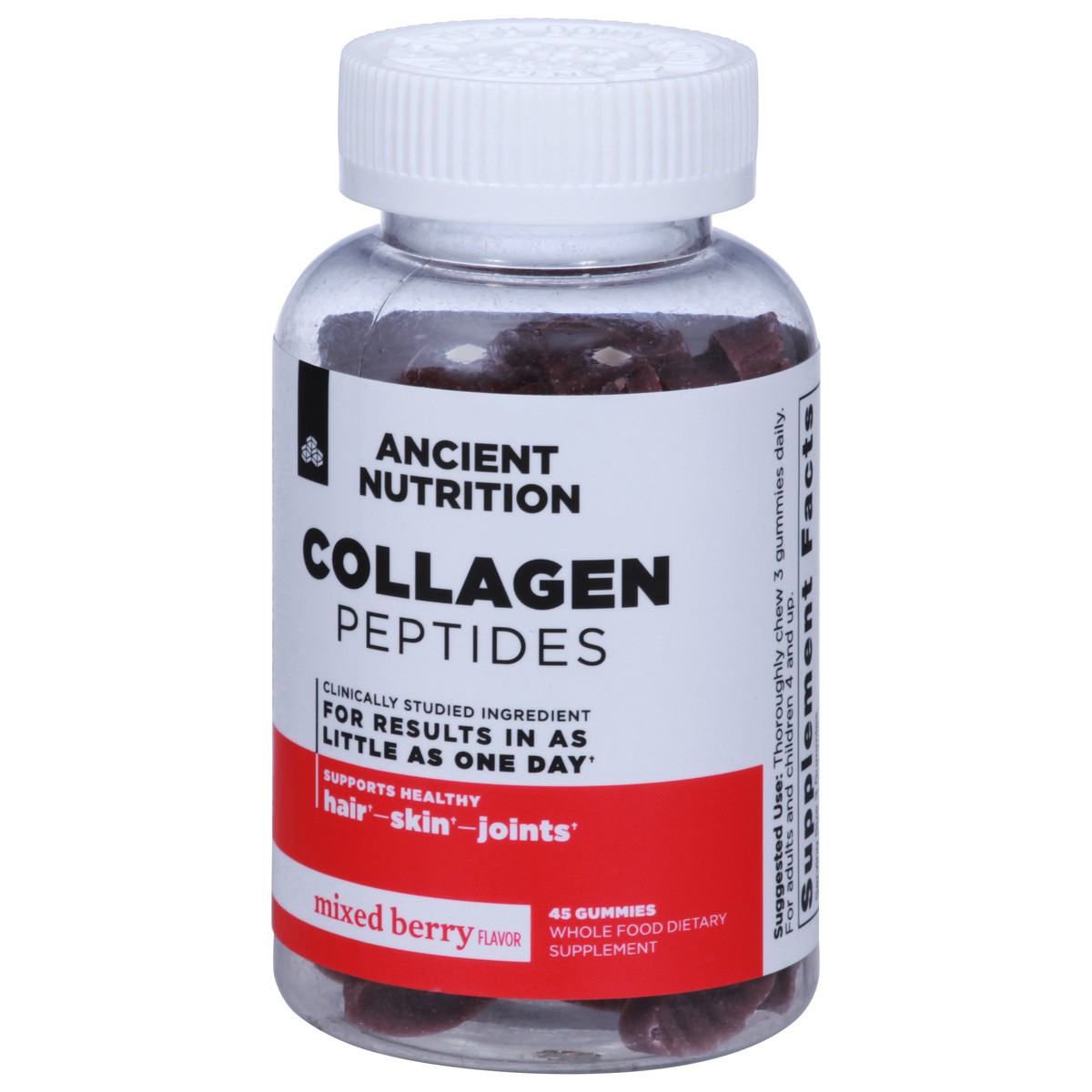slide 2 of 9, Ancient Nutrition Mixed Berry Flavor Collagen Peptides 45 45 Gummies, 1 ct