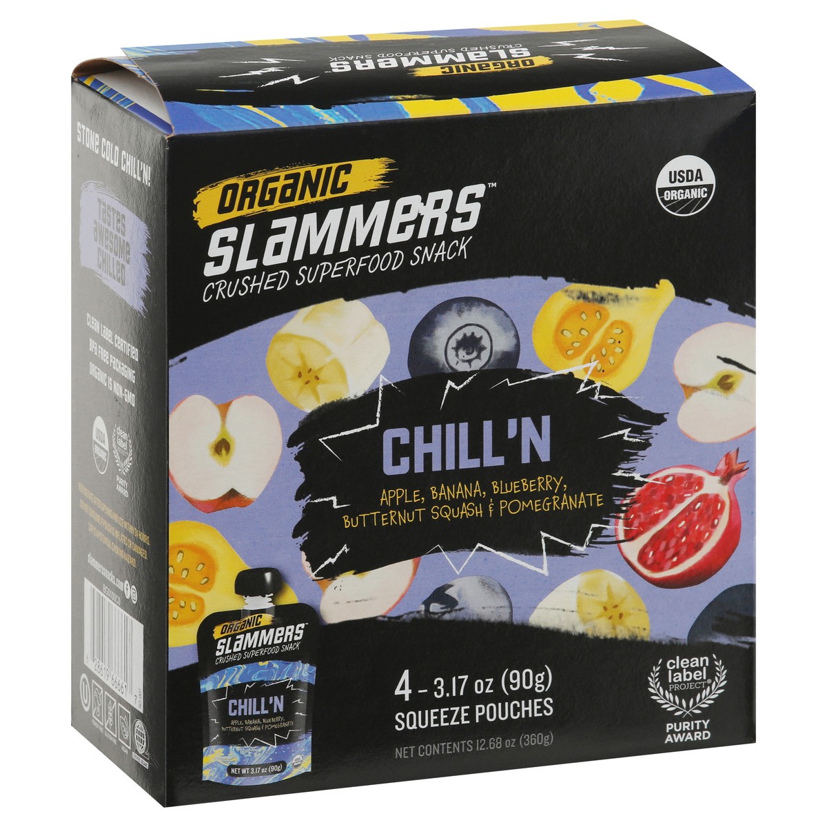 slide 2 of 9, Slammers Crushed Organic Chill'n Superfood Snack 4 - 3.17 oz Pouches, 4 ct