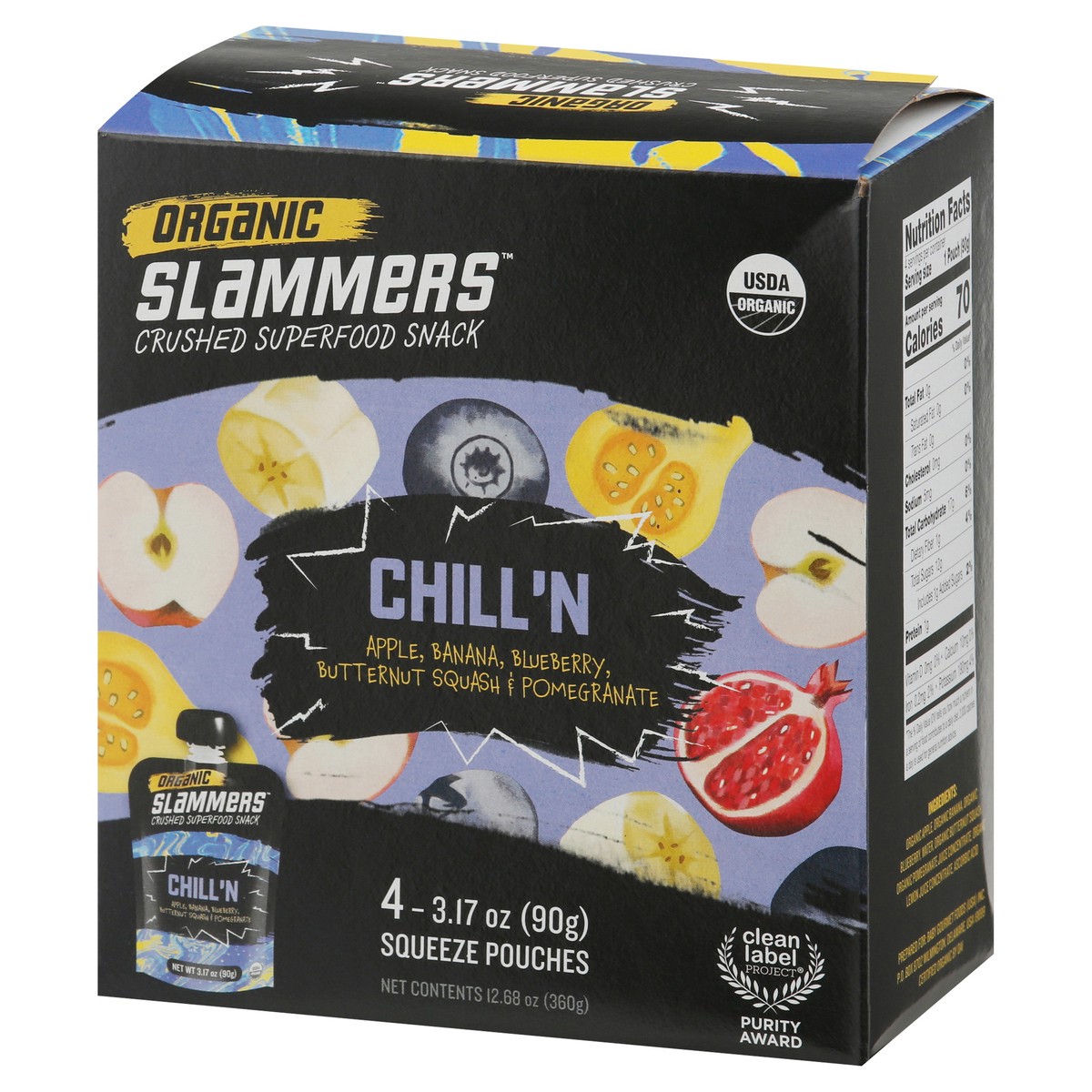 slide 3 of 9, Slammers Crushed Organic Chill'n Superfood Snack 4 - 3.17 oz Pouches, 4 ct