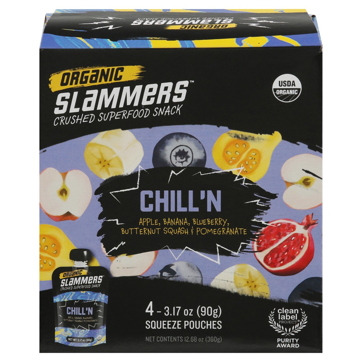 slide 1 of 9, Slammers Crushed Organic Chill'n Superfood Snack 4 - 3.17 oz Pouches, 4 ct