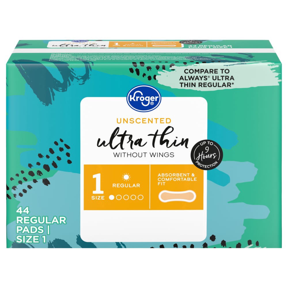 slide 1 of 1, Kroger® Ultra Thin without Wings Regular Size 1 Unscented, 44 ct