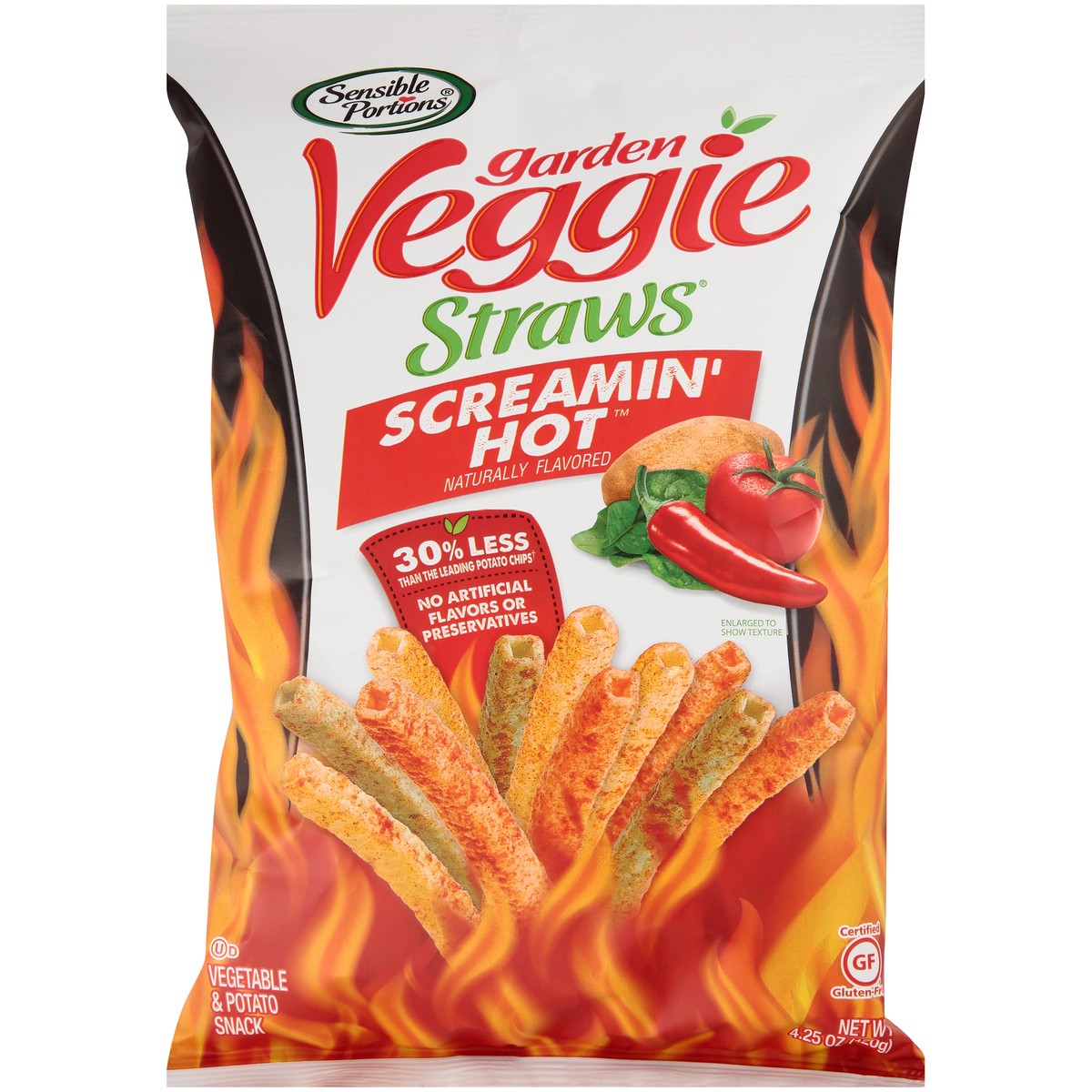 slide 1 of 10, Sensible Portions Garden Veggie Straws Screamin' Hot Vegetable & Potato Snack 4.25 oz. Bag, 4.25 oz