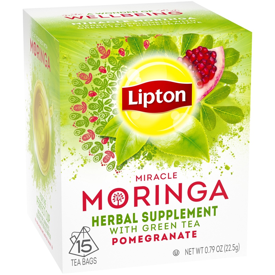 slide 2 of 4, Lipton Miracle Moringa with Green Tea and Pomegranate Herbal Supplement Tea Bags, 15 ct