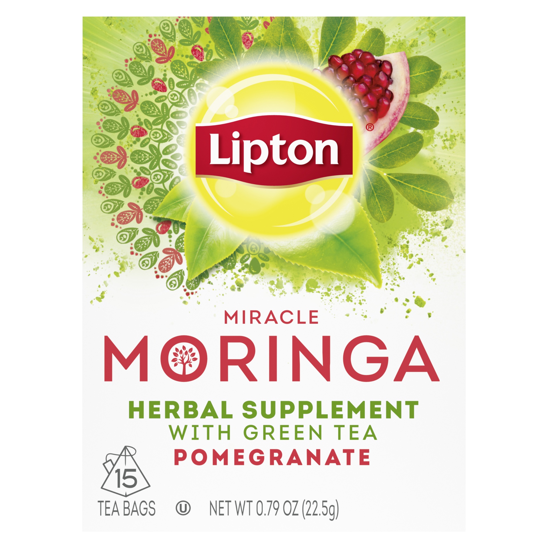 slide 1 of 4, Lipton Miracle Moringa with Green Tea and Pomegranate Herbal Supplement Tea Bags, 15 ct