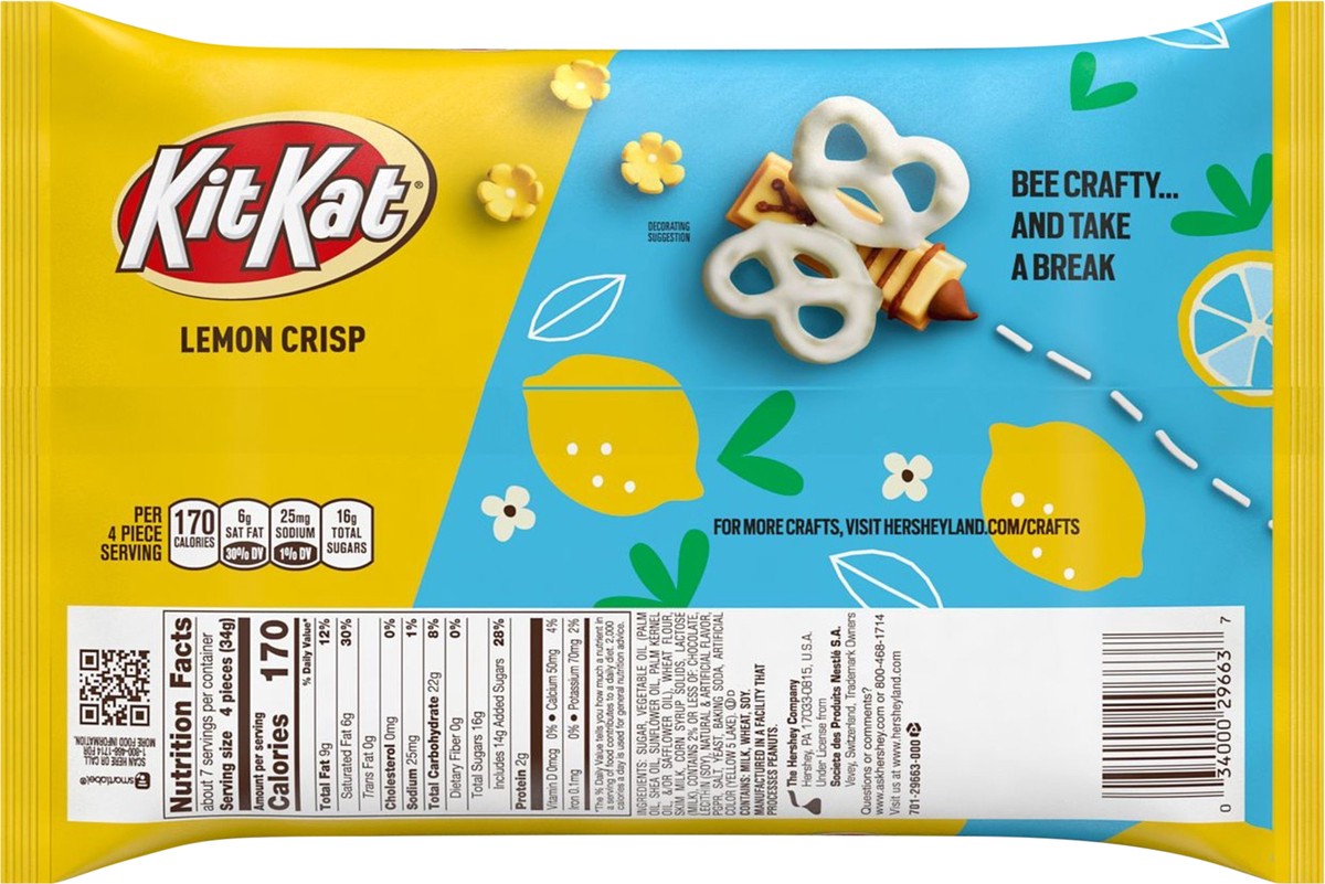 slide 6 of 8, KIT KAT Lemon Crisp Miniatures Lemon Flavored Creme Wafer Candy Bars, Easter, 8.4 oz, Bag, 8.4 oz