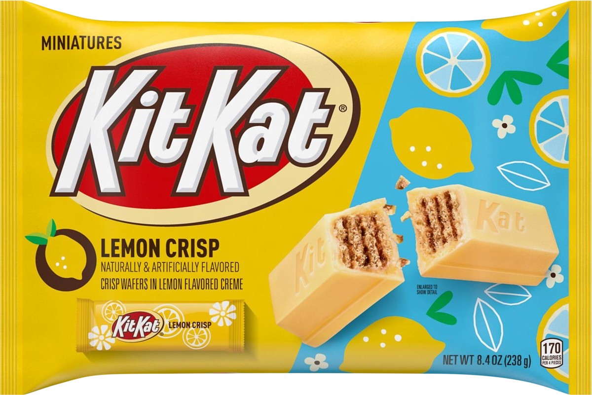 slide 7 of 8, KIT KAT Lemon Crisp Miniatures Lemon Flavored Creme Wafer Candy Bars, Easter, 8.4 oz, Bag, 8.4 oz