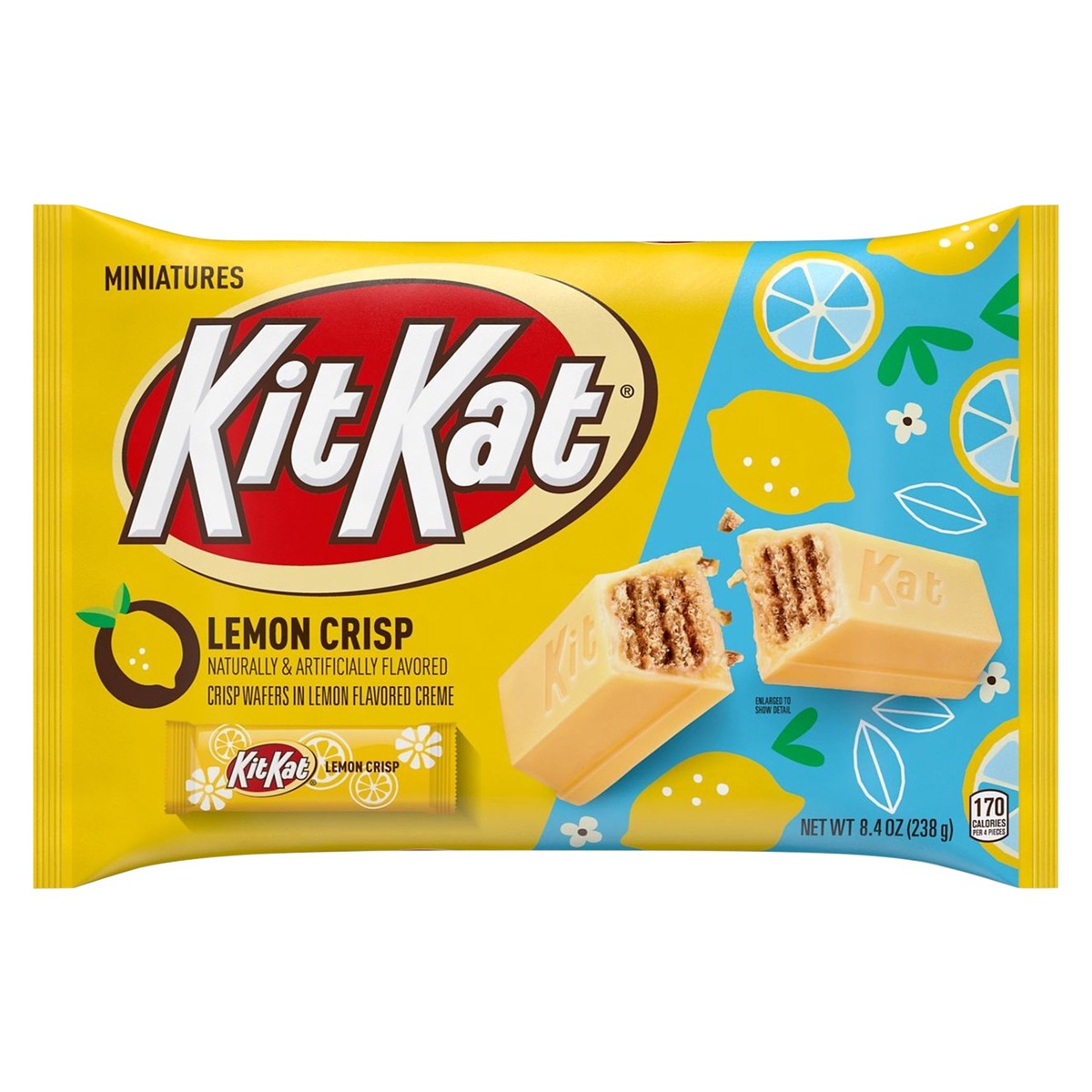 slide 3 of 8, KIT KAT Lemon Crisp Miniatures Lemon Flavored Creme Wafer Candy Bars, Easter, 8.4 oz, Bag, 8.4 oz