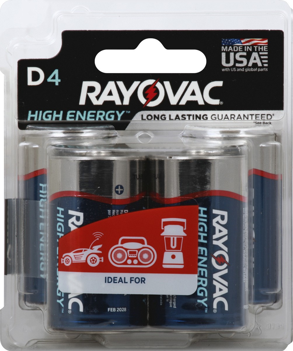 slide 2 of 2, Rayovac Batteries, Alkaline, D, 4 Pack, 4 ct