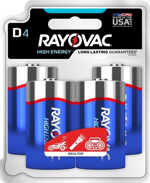 slide 1 of 2, Rayovac Batteries, Alkaline, D, 4 Pack, 4 ct