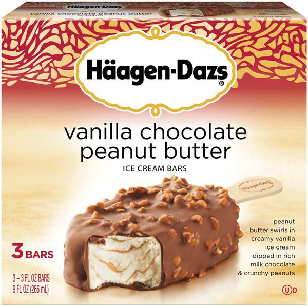 slide 1 of 4, Häagen-Dazs Vanilla Chocolate Peanut Butter Ice Cream Bars, 3 ct; 3 fl oz