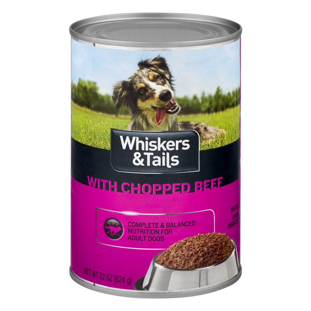 slide 1 of 1, Whiskers & Tails for Dogs with Chopped Beef, 22 oz