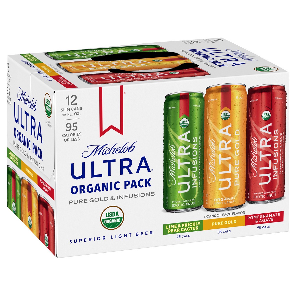 slide 2 of 2, Michelob Ultra Organic Pack Pure Gold & Infusions Cans, 12 ct; 12 oz