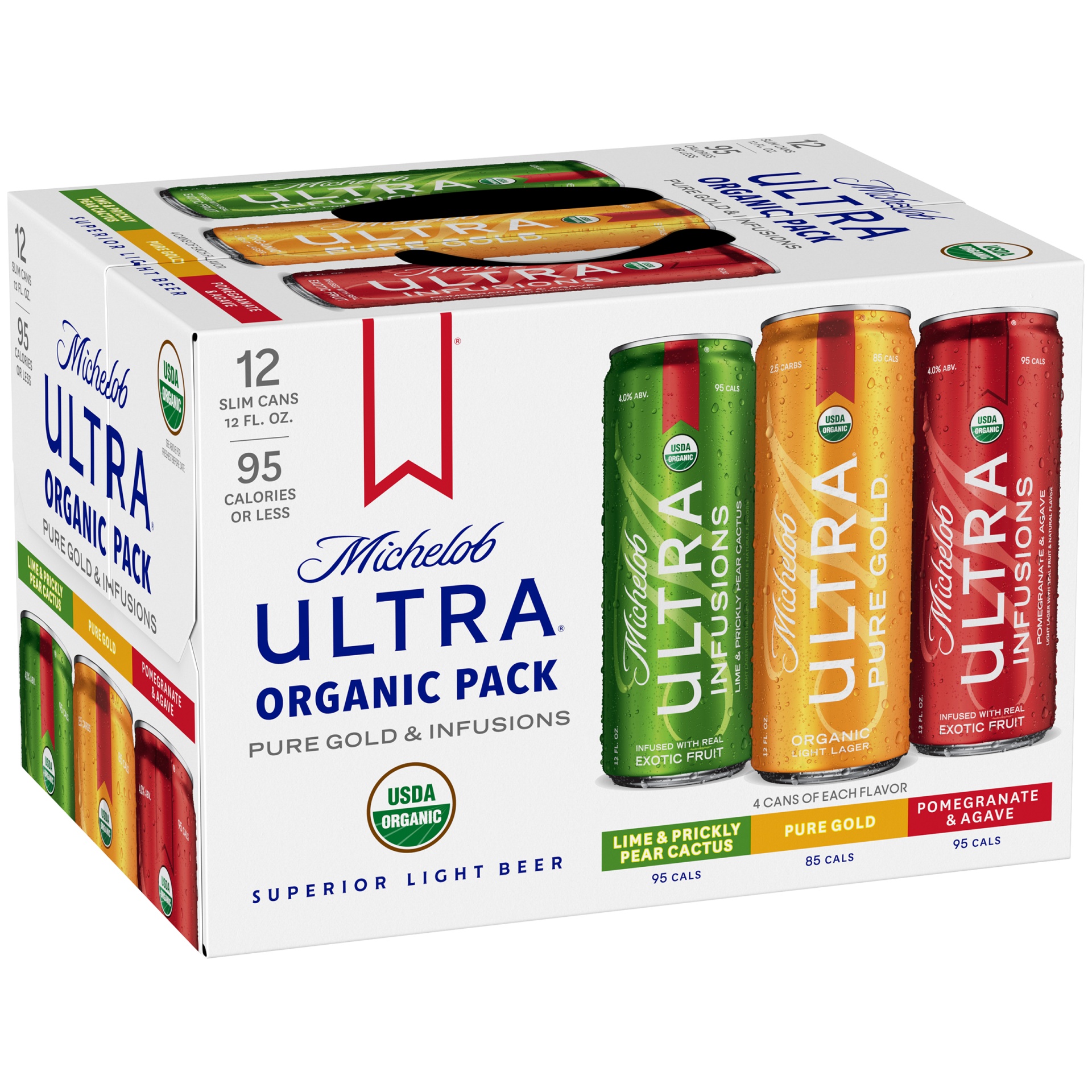 slide 1 of 2, Michelob Ultra Organic Pack Pure Gold & Infusions Cans, 12 ct; 12 oz