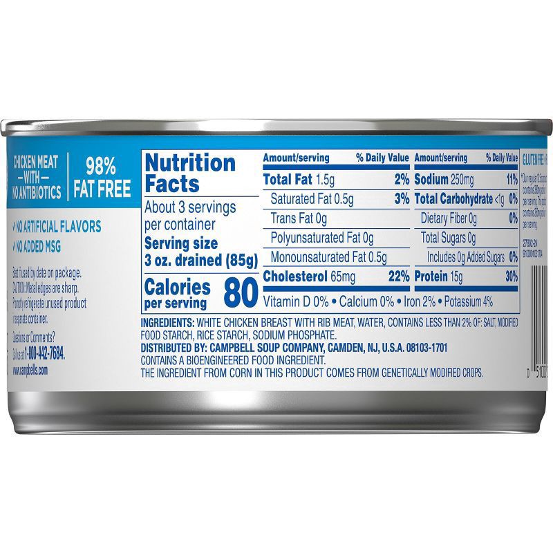 slide 3 of 6, Swanson 35% Less Sodium White Premium Chunk Canned Chicken Breast in Water, 12.5 OZ Can, 12.5 oz