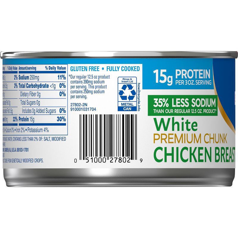 slide 5 of 6, Swanson 35% Less Sodium White Premium Chunk Canned Chicken Breast in Water, 12.5 OZ Can, 12.5 oz