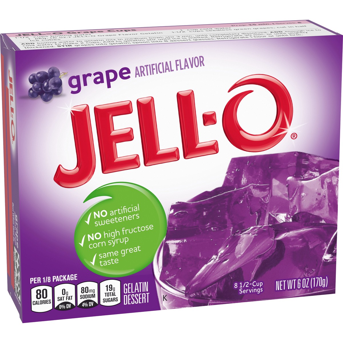 slide 5 of 9, Jell-O Grape Artificially Flavored Gelatin Dessert Mix, Family Size, 6 oz Box, 6 oz