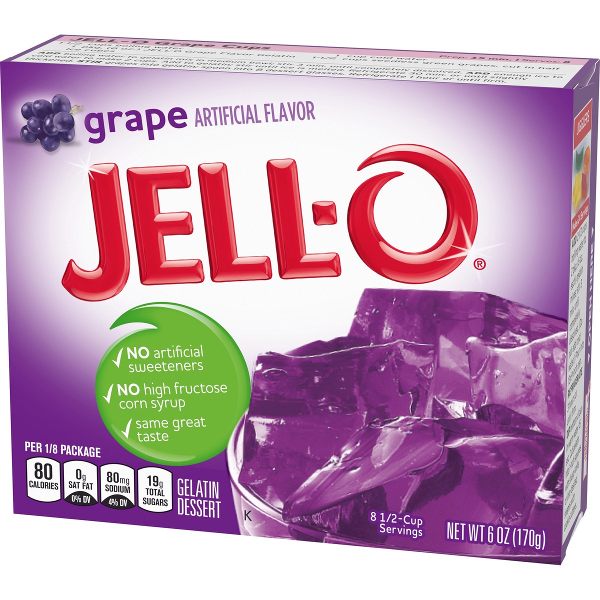 slide 4 of 9, Jell-O Grape Artificially Flavored Gelatin Dessert Mix, Family Size, 6 oz Box, 6 oz