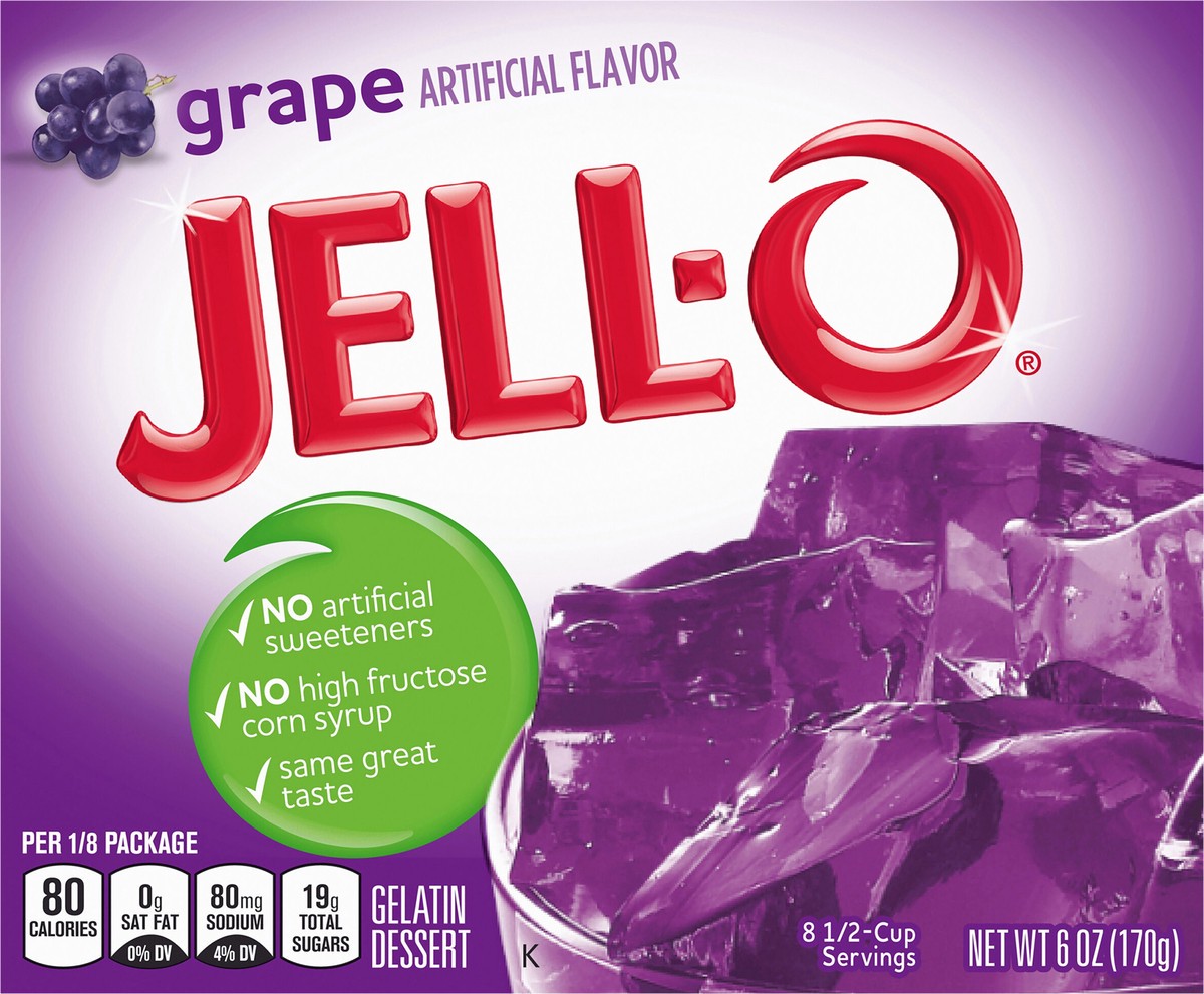 slide 3 of 9, Jell-O Grape Artificially Flavored Gelatin Dessert Mix, Family Size, 6 oz Box, 6 oz