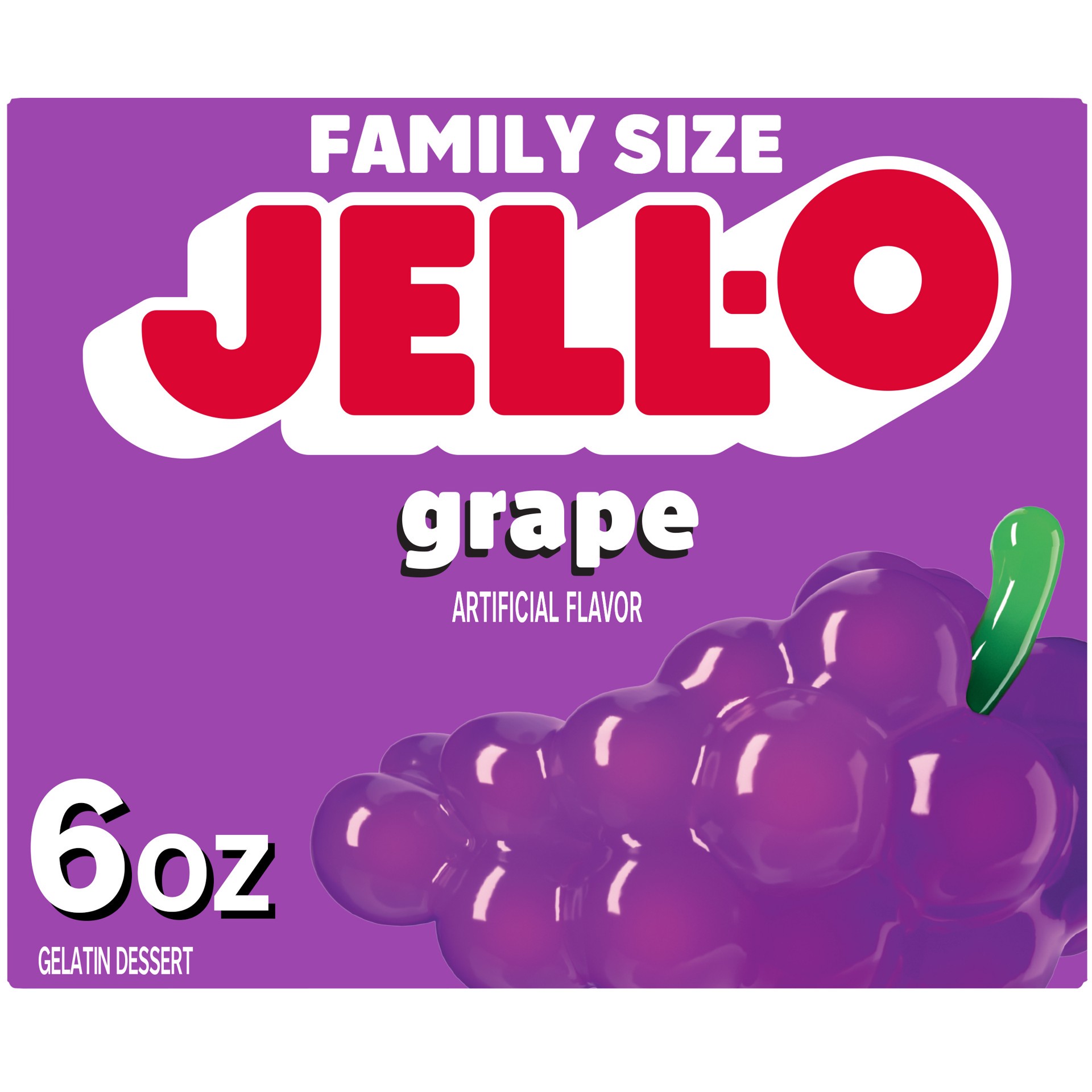 slide 1 of 9, Jell-O Grape Artificially Flavored Gelatin Dessert Mix, Family Size, 6 oz Box, 6 oz