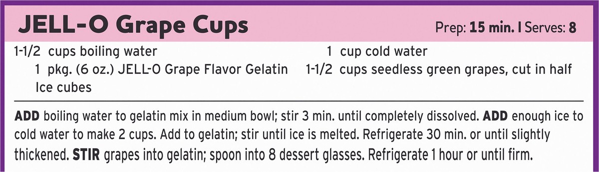 slide 9 of 9, Jell-O Grape Artificially Flavored Gelatin Dessert Mix, Family Size, 6 oz Box, 6 oz