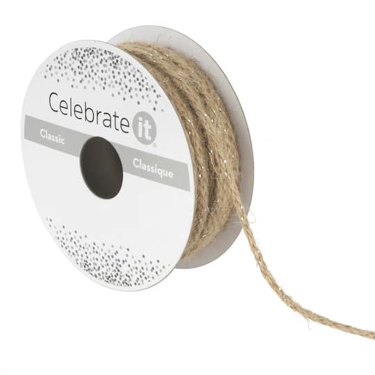 slide 1 of 5, 0.15" X 10yd. Metallic Jute Trim Ribbon By Celebrate It, 0.15 in x 10 yd