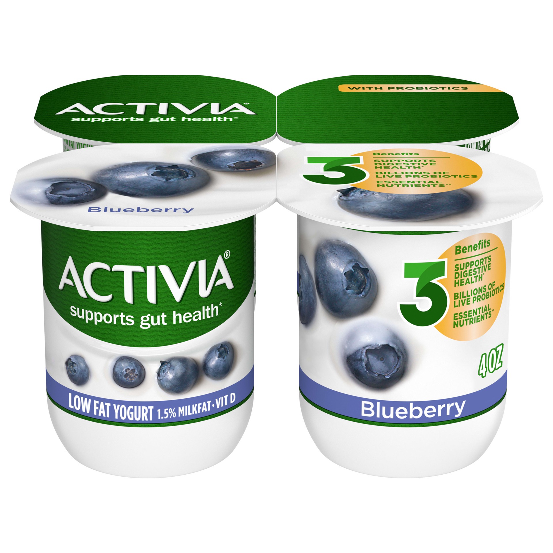 slide 1 of 10, Activia Probiotic Lowfat Blueberry Yogurt, 4 oz