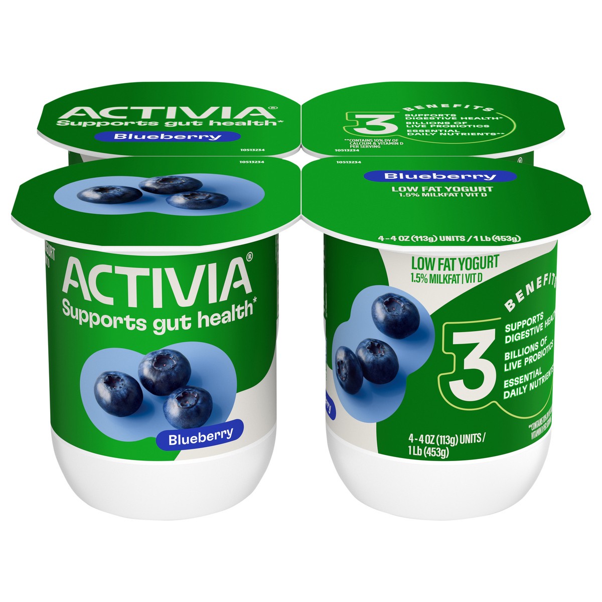 slide 1 of 10, Activia Blueberry Probiotic Yogurt, Lowfat Yogurt Cups, 4 OZ, 4 CT, 4 ct