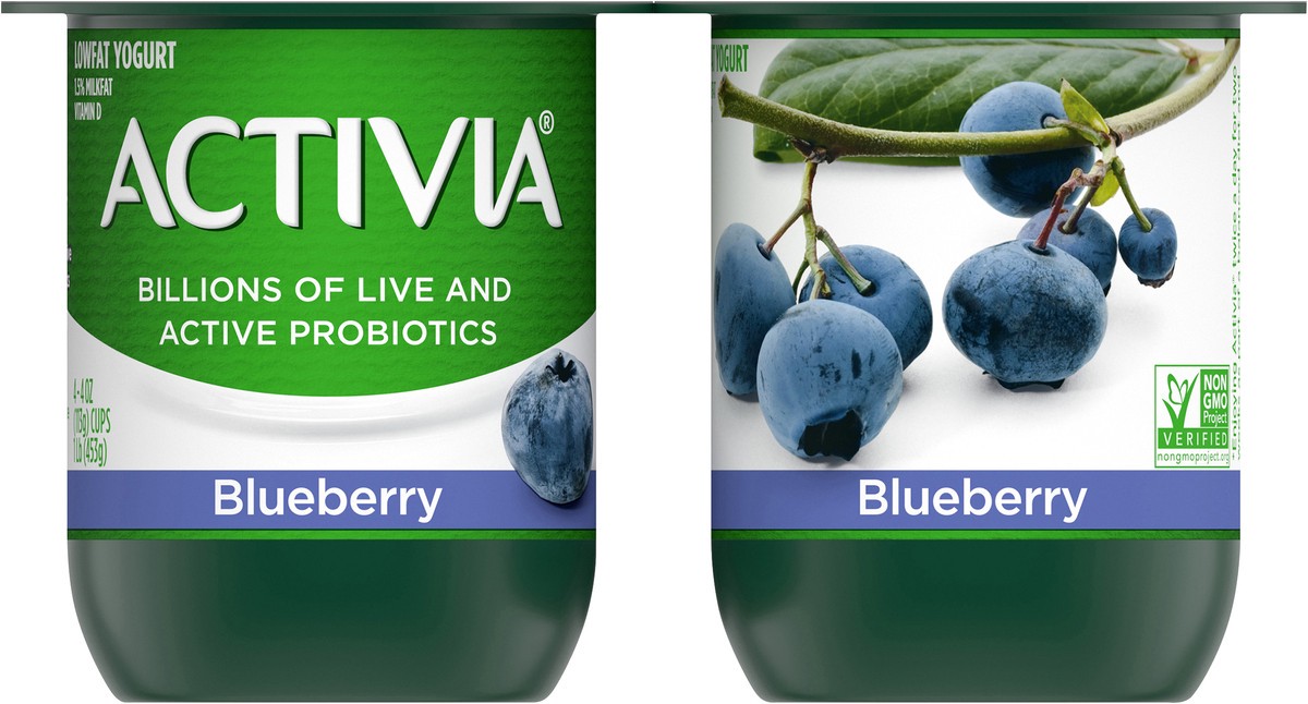 slide 4 of 10, Activia Probiotic Lowfat Blueberry Yogurt, 4 ct; 4 oz