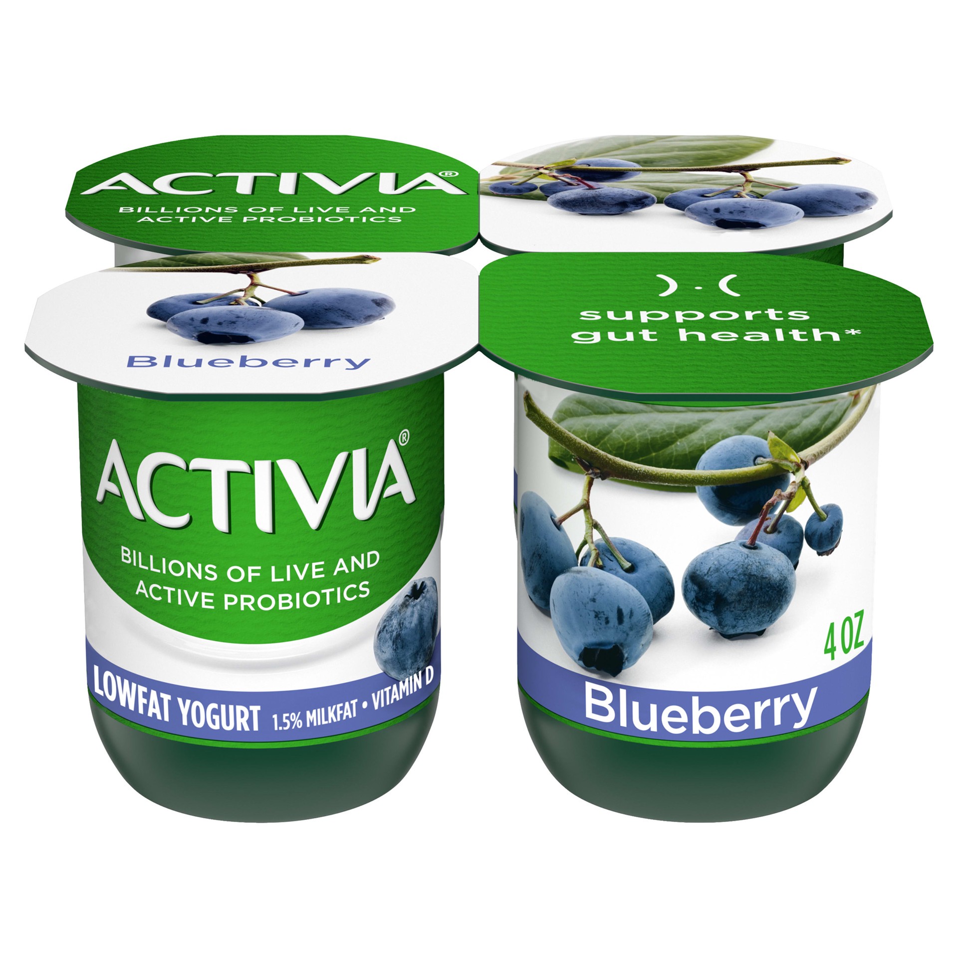 slide 1 of 10, Activia Probiotic Lowfat Blueberry Yogurt, 4 ct; 4 oz