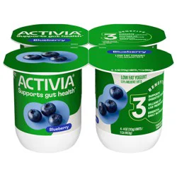 Activia Blueberry Probiotic Yogurt, Lowfat Yogurt Cups, 4 OZ, 4 CT