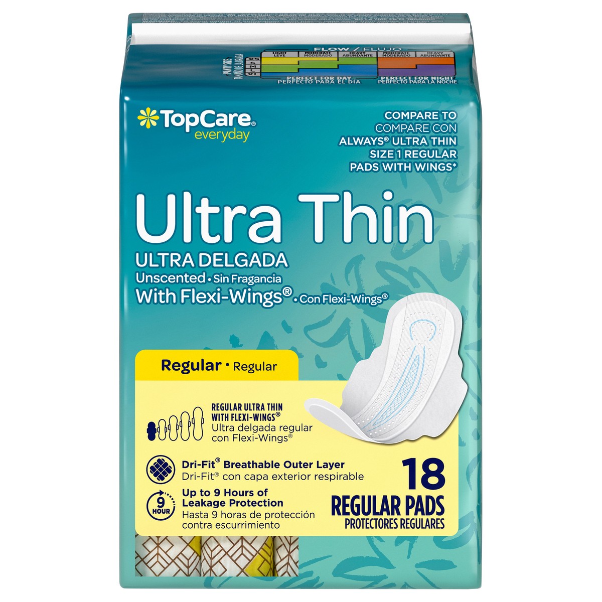 slide 1 of 9, TopCare Everyday Regular Ultra Thin Unscented Pads with Flexi-Wings 18 ea, 18 ct