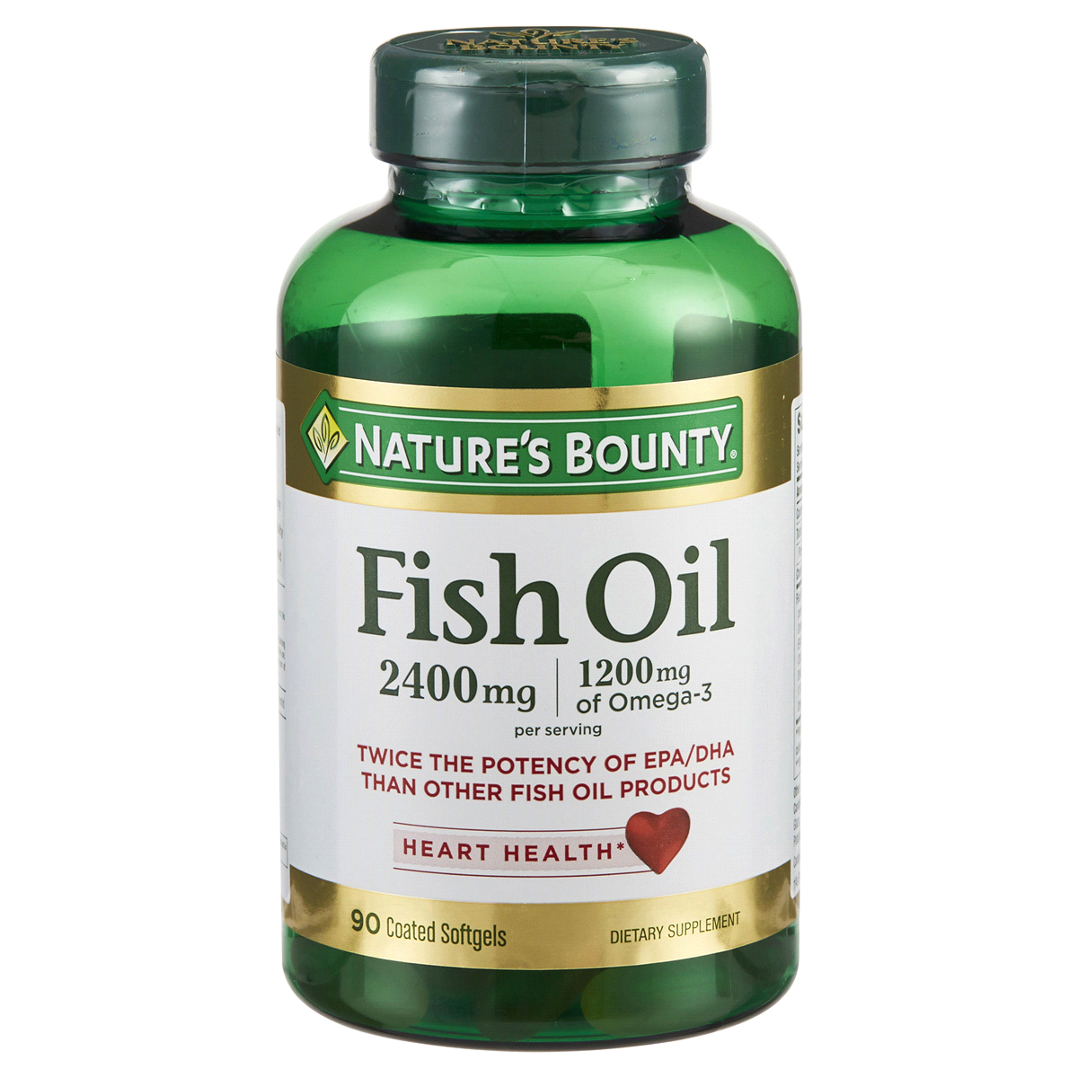 slide 1 of 9, Nature's Bounty Fish Oil 2400 mg Double Strength Odorless Softgels, 90 ct