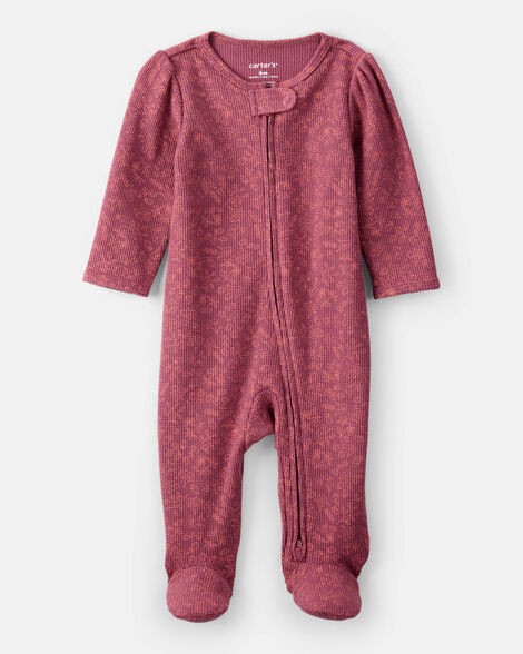 slide 1 of 4, Carter's Carters Baby Girl Floral Print Cotton Long-Sleeve 2-Way Zip Sleep & Play - Pink Pink 3M, 1 ct