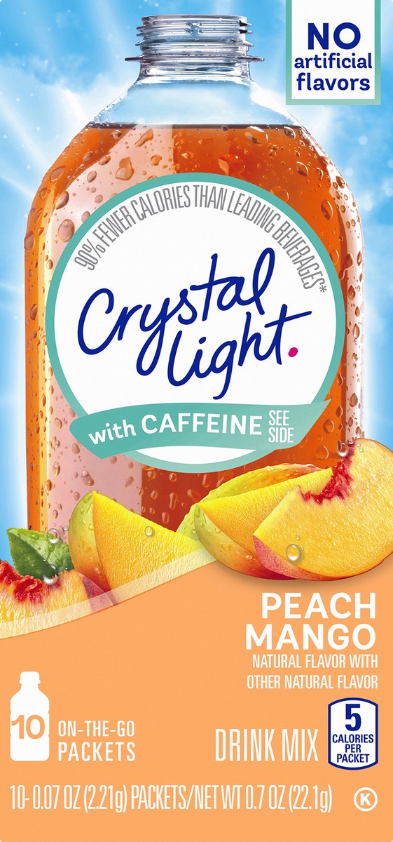 slide 1 of 9, Crystal Light Peach Mango On-The-Go Powdered Drink Mix with Caffeine, 10 ct - 0.7 oz Box, 0.7 oz