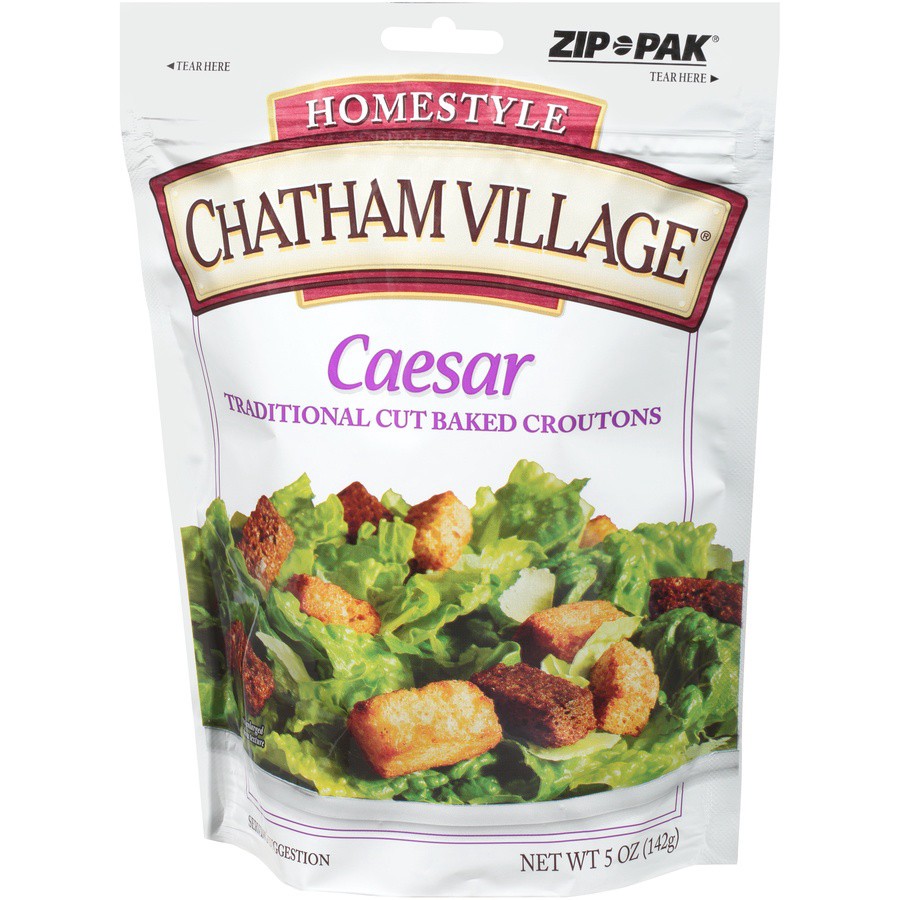 slide 3 of 8, Chatham Village Homestyle Caesar Traditional Cut Baked Croutons, 5 oz