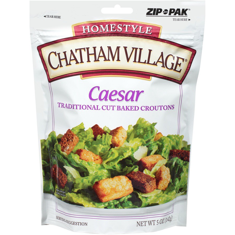 slide 1 of 8, Chatham Village Homestyle Caesar Traditional Cut Baked Croutons, 5 oz