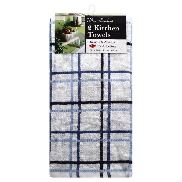 slide 1 of 1, Ritz Kitchen Towels, Ultra Absorbent, Multi Check, Federal Blue, 2 ct