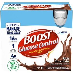 slide 1 of 1, Boost Glucose Control Ready To Drink Nutritional Drink, Rich Chocolate, 6 - 8 Fl Oz Bottles, 48 oz