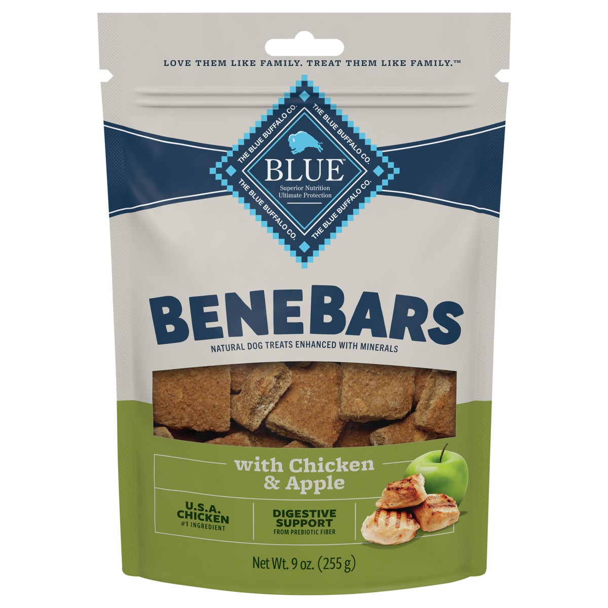 slide 1 of 6, Blue Buffalo Benebars Natural Dog Treats, Digestive Support, Chicken and Apple, 9 oz