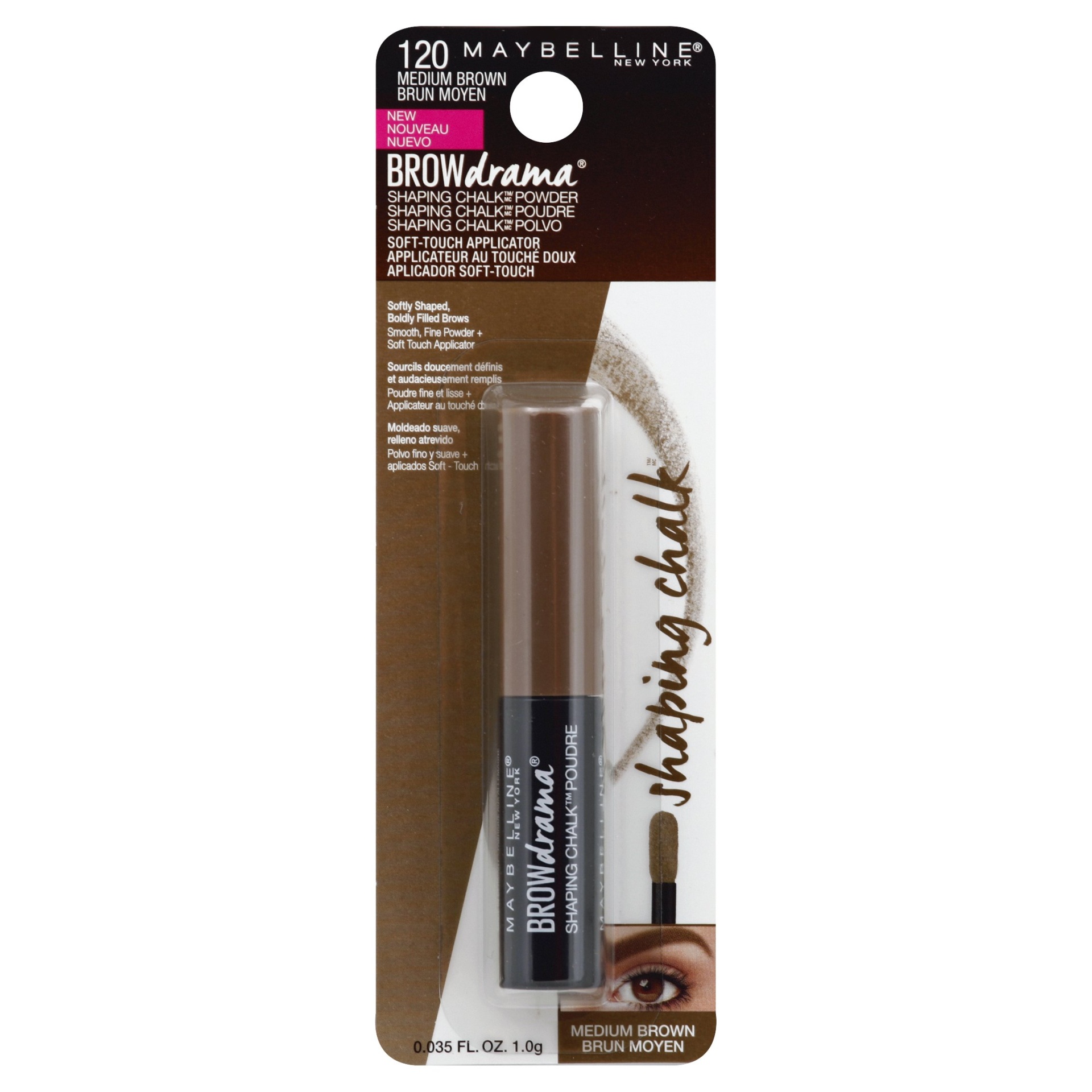 slide 1 of 1, Maybelline Eye Studio Brow Drama Shaping Chalk Powder Medium Brown, 0.035 oz