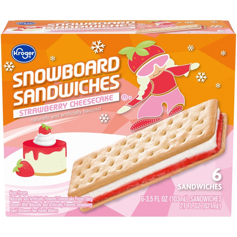 slide 2 of 3, Kroger Snowboard Strawberry Cheesecake Frozen Dairy Dessert 6 Count, 21 fl oz