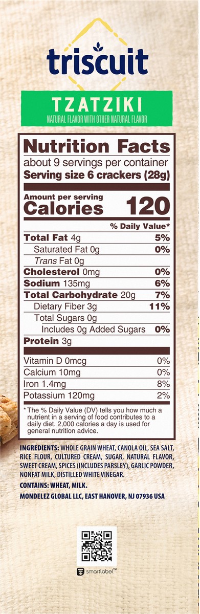 slide 8 of 9, Triscuit Tzatziki Whole Grain Wheat Crackers, 8.5 oz, 8.5 oz