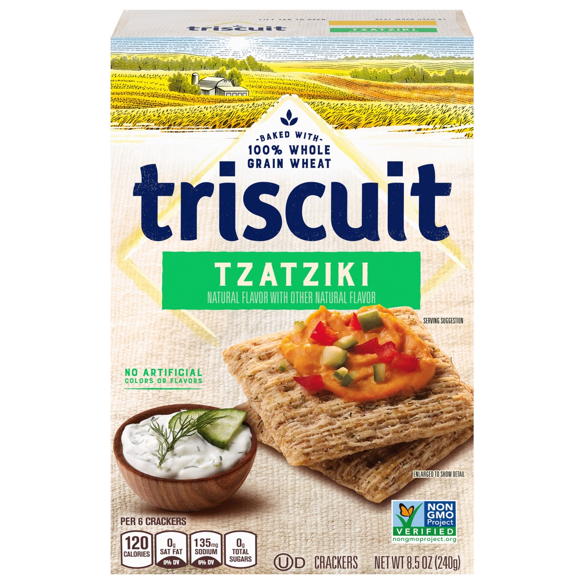 slide 1 of 9, Triscuit Tzatziki Whole Grain Wheat Crackers, 8.5 oz, 8.5 oz