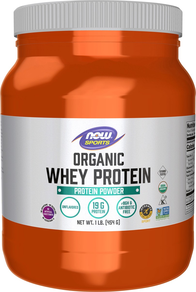 slide 5 of 8, NOW Whey Protein, Organic Unflavored Powder - 1 lb., 1 lb