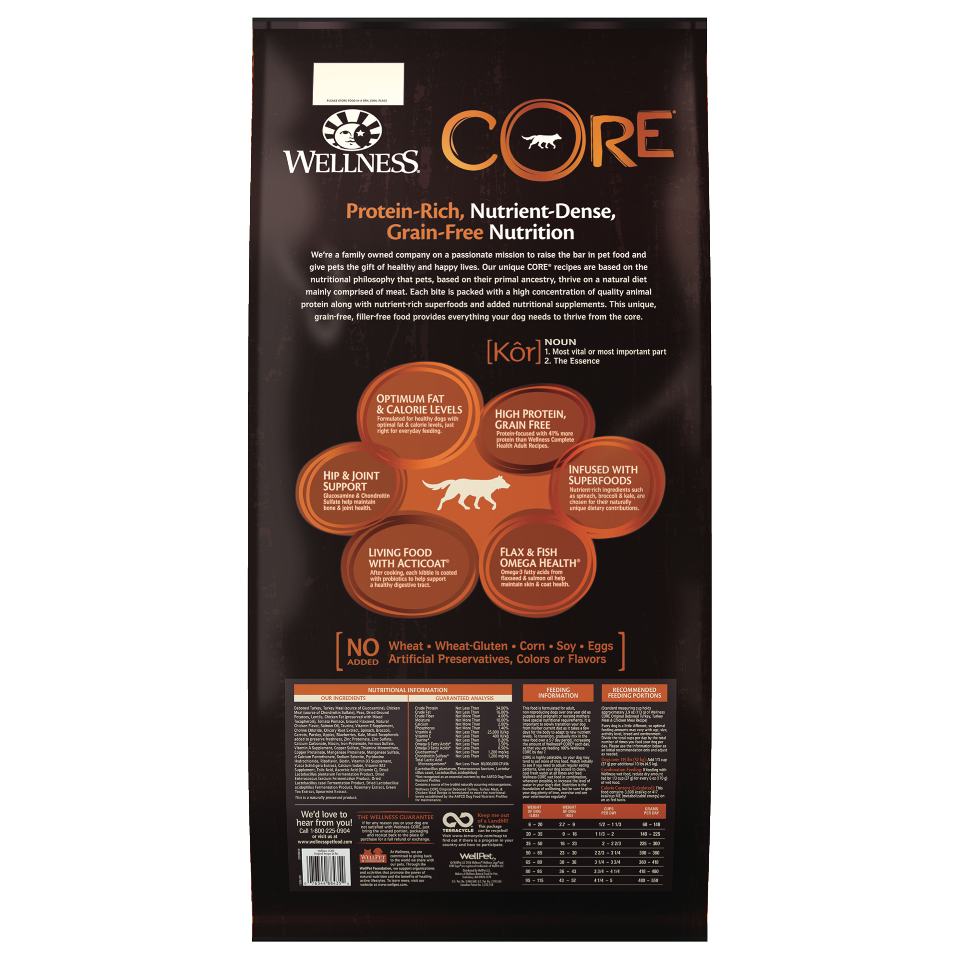 slide 4 of 5, Wellness CORE Natural Grain Free Dry Dog Food, Original Turkey & Chicken, 24-Pound Bag, 1 ct