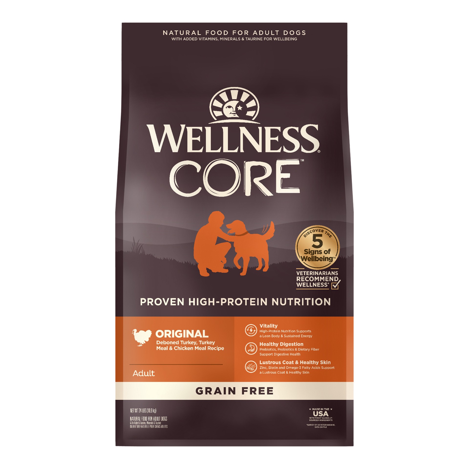 slide 1 of 5, Wellness CORE Natural Grain Free Dry Dog Food, Original Turkey & Chicken, 24-Pound Bag, 1 ct