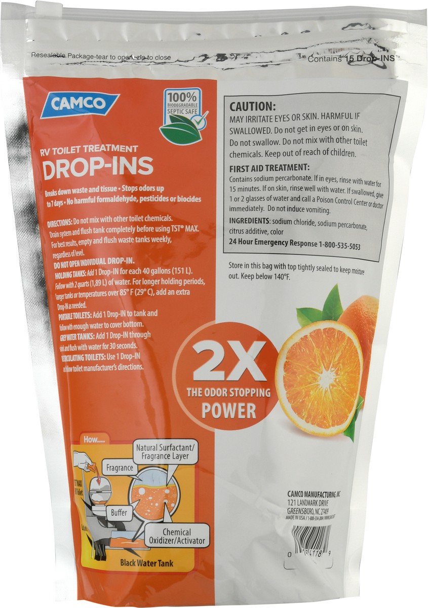 slide 12 of 12, Camco TST Max Drop-Ins Citrus Scent RV Toilet Treatment 26.25 oz, 26.25 oz