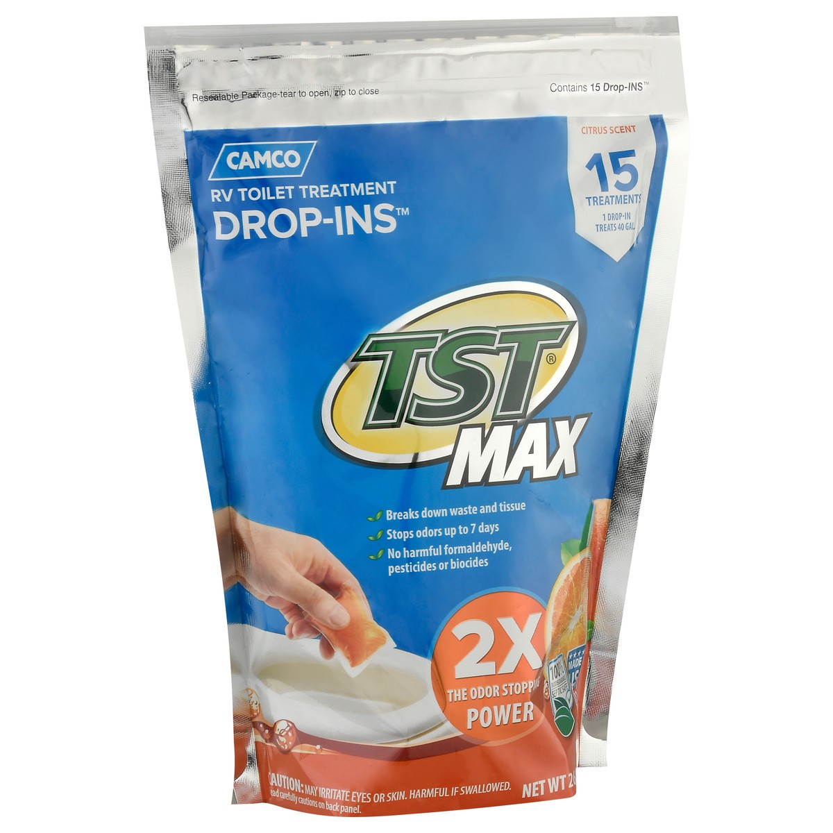 slide 4 of 12, Camco TST Max Drop-Ins Citrus Scent RV Toilet Treatment 26.25 oz, 26.25 oz